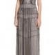 Crystal Beaded Illusion Evening Gown, Gunmetal Gray