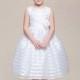 White Stripe Organza Dress w/ Sash & Flower Style: D960 - Charming Wedding Party Dresses