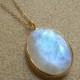 Large Faceted Rainbow Moonstone And Gold Filled Pendant Necklace