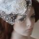 Bridal Birdcage Veil, White Fascinator, Crystals Pearls Lace Birdcage, Bandeau Birdcage Veil, Wedding Accessory, Bridal Hair Accessories