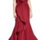 Strapless Cascade-Ruffle Gown, Dark Red