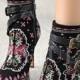 Embroidery Buckles Pointed Toe High Heel Boots