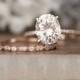 Rose Gold Engagement Ring, Moissanite Oval 10x8mm And Diamond Bridal Ring Set, Forever Classic 3.00cts Moissanite Engagement Ring