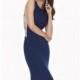 Navy Beaded Open Back Slim Gown by Tarik Ediz - Color Your Classy Wardrobe