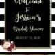 Bridal Shower Welcome Sign (Black White Burgundy Marsala Gold Glitter Stripes Flowers) - Printable (16x20)