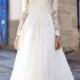 Floral Applique Sheer Long-Sleeve Wedding Dress