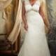 Plus Size Lace A-Line V-Neck Sweep Train Wedding Dress With Beading - dressosity.com