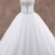 Modern Princess Straps Train Tulle Sleeveless Wedding Dress with Beading - Top Designer Wedding Online-Shop