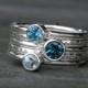 Deep Sea Stacking Rings, London Blue Topaz Swiss Blue Topaz Aquamarine, Sterling Silver, Set Of Five, Stackable Rings, Stack, Gemstone Jewel