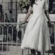Laure de Sagazan 2017 Gary Lace Short Sleeves Spring Tea-Length Covered Button Garden Vintage Ivory Aline Bateau Bridal Dress - Top Design Dress Online Shop