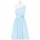 Sky_blue Azazie Christina - One Shoulder Chiffon Knee Length Side Zip Dress - Charming Bridesmaids Store