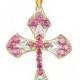 14K Yellow Gold 1.33CT Genuine Red Ruby Cross Pendant Necklace