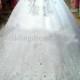 Top Seller!! 2016 Ball Gown Tulle Wedding Dress Luxury Crystals Cathedral Train Pearl Lace Wedding Dresses