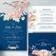 Coral And Navy Wedding, Coral Wedding Invitations, Navy And Peach Invitation, Printable, Floral