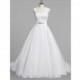 White Azazie Farrah BG - Chapel Train Keyhole Sweetheart Organza And Lace Dress - Charming Bridesmaids Store