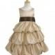 Champagne Layered Satin Bubble Dress w/ Brown Sash Style: D3070 - Charming Wedding Party Dresses
