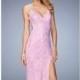 Lavender Lace Slit Gown by La Femme - Color Your Classy Wardrobe