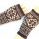 Brown Beige Hand Knitted Nordic style Fingerless Gloves Patterned Nordic Mittens Texting Gloves Driving Gloves Hand Warmers Wrist Warmers