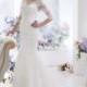 Fancy Sheath-Column V-Neck Half Sleeve Court Train Lace Wedding Dress CWXT1300A - Top Designer Wedding Online-Shop