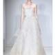 Amsale - Fall 2015 - Strapless Metallic Chantilly Lace Ball Gown Wedding Dress Layered with Blush Tulle - Stunning Cheap Wedding Dresses