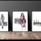 Set of 3, Set of 3 fashion, Set of 3 wall art, Set of 3 Fashion art, Set of 3 fashion prints, Fashion girl art, Fashion illustration