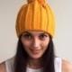 FREE shipping, Knitted hat, Knit hat, Slouchy beanie, Woman's hat, Girl hat, Crochet hat, Yellow hat, Christmas gift, Knit pom pom hat,Toque