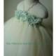Ivory flower girl dress with mint green chiffon flowers. Tutu flower girl dress - Hand-made Beautiful Dresses