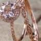 Sale on Antique Vintage Design Milgrain 2 carat Round Morganite and Diamond Halo Bridal Wedding Ring Set in Rose Gold for Women