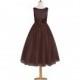 Chocolate Azazie Rudy JBD - Boatneck Tea Length Satin And Tulle Back Zip Dress - Cheap Gorgeous Bridesmaids Store