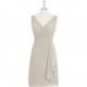 Taupe Azazie Iliana - Knee Length V Neck Chiffon V Back Dress - Charming Bridesmaids Store