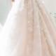 Long-Sleeve Floral Applique Blush Ballgown Wedding Dress