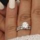 Wedding Ring Set, Moissanite 14k White Gold Engagement Ring, Round 8mm Moissanite Ring, Diamond Milgrain Band, Solitaire Ring, Promise Ring