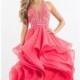 Watermelon Beaded Ruffled Chiffon Gown by Rachel Allan - Color Your Classy Wardrobe