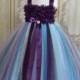 plum chiffon Hydrangea day dream  w/ silver flower girl tutu dress - Hand-made Beautiful Dresses