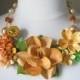 Statement Necklace, Vintage Enamel Flower, Bib, Boho, Upcycled, Assemblage, Apricot, Gold, 1960s, Jennifer Jones, Collage - Fresh Peach