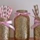 Pink And Gold Mason Jar Set, Pink And Gold Baby Shower, Pink And Gold First Birthday, Birthday Decorations, Pink And Gold Party, Gold Jars