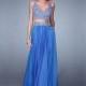 Charming Satin Chiffon & Tulle V-neck Neckline Floor-length A-line Prom Dress - overpinks.com