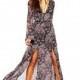 Split Open Back Printed V-neck Long Sleeves High Waisted Baby Eleohant Dress - Bonny YZOZO Boutique Store