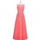 Watermelon Azazie Aliya - Floor Length Chiffon And Lace Boatneck Back Zip Dress - Charming Bridesmaids Store