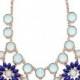 Jeweled Floral Snowflakes Statement Necklace- Blue