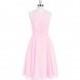 Candy_pink Azazie Sylvia - Back Zip Scoop Chiffon And Lace Knee Length Dress - Charming Bridesmaids Store