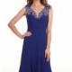 Saks Blue Beaded Crepe Long Gown by Omur Ozer - Color Your Classy Wardrobe