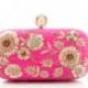 Embroidered Metal Frame Clutch