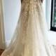 Deep V Neck Wedding Dress,Lace Wedding Dress,Spaghetti Straps Beach Wedding Dress N74