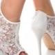 Off White Lace Diamante Platform Wedding Ankle Boots Heels Peeptoe Shoes