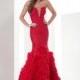 Elegant Tulle & Organza Strapless Neckline Mermaid Evening Dresses With Beaded Lace Appliques - overpinks.com