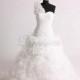 Exquisite One Shoulder Satin and Organza Floristic Ruffled Wedding Dress - overpinks.com