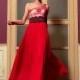 In Stock Fantastic A-line One Shoulder Neckline Natural Waist Beaded Long Red Formal Evening Dress - overpinks.com