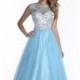 Nude/Turquoise Beaded Chiffon Ball Gown by Envious Couture Prom - Color Your Classy Wardrobe