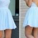 Light Blue Short Chiffon Backless Simple Homecoming Dresses